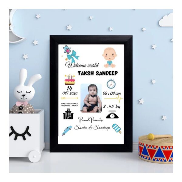 Personalized 9×12 Inch Baby Birth Details Frame – Custom Newborn Keepsake Gift- Design 5 - Image 2