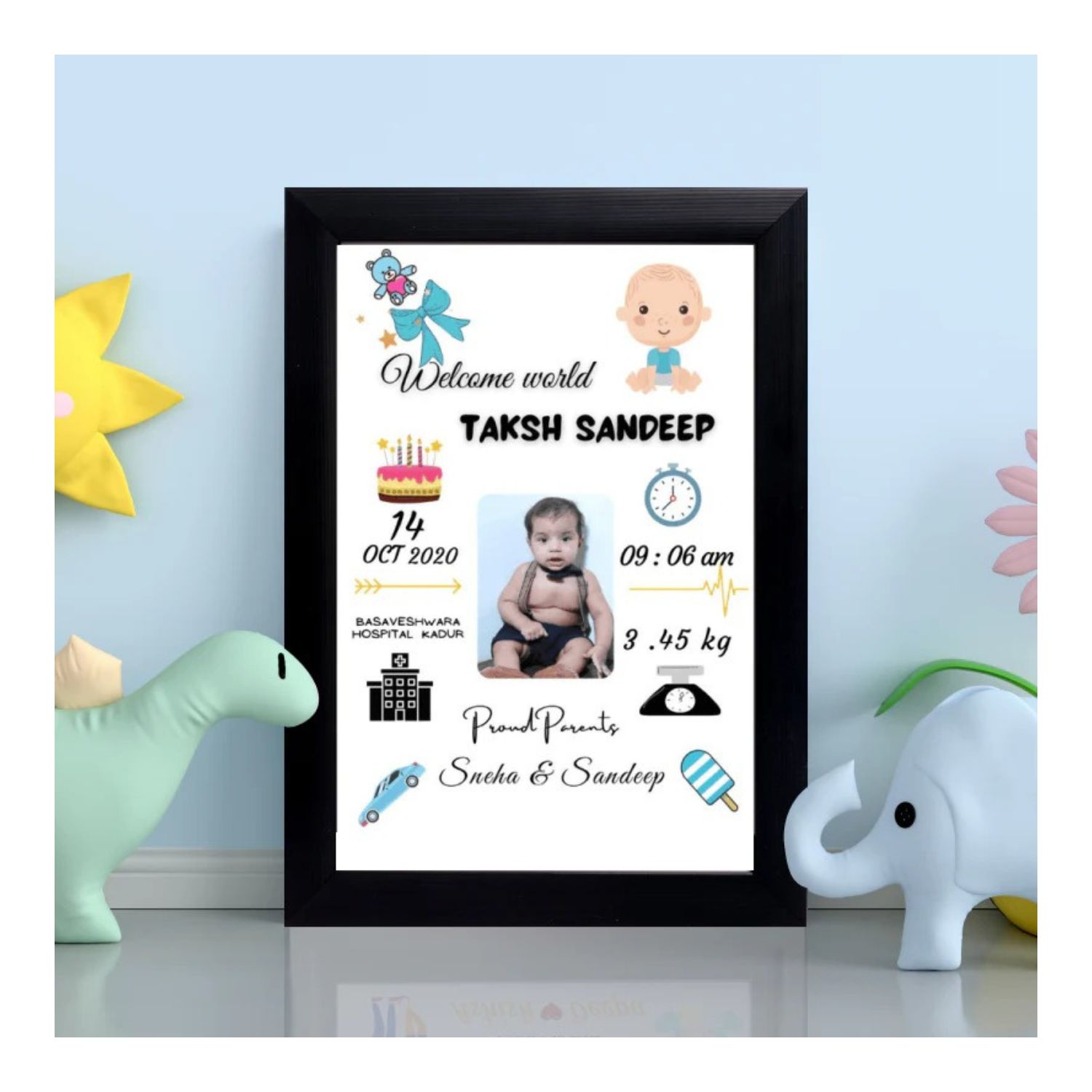 Untitled design (13).jpg Personalized 9×12 Inch Baby Birth Details Frame – Custom Newborn Keepsake Gift- Design 5 - Image 1