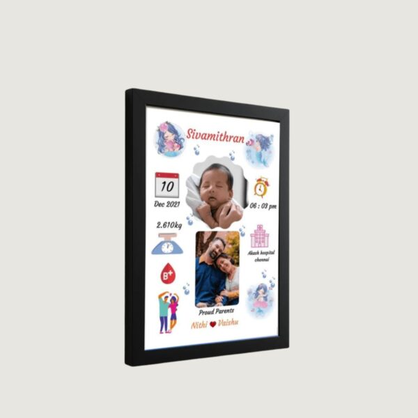 Personalized 9×12 Inch Baby Birth Details Frame – Custom Newborn Keepsake Gift - Design 1 - Image 2