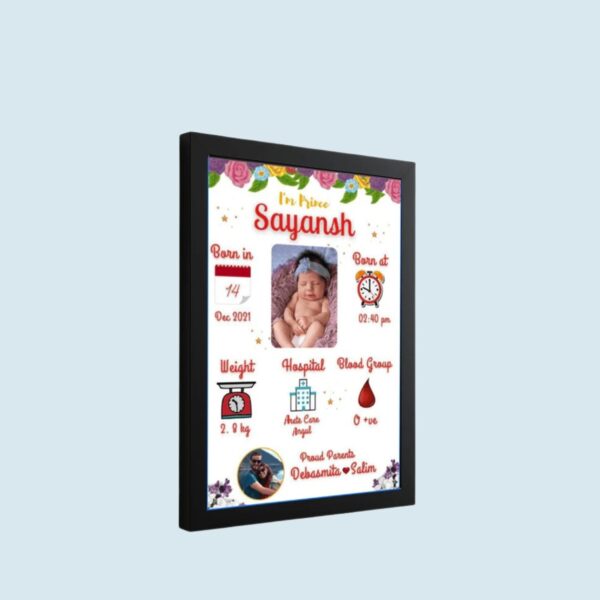 Personalized 9×12 Inch Baby Birth Details Frame – Custom Newborn Keepsake Gift - Design 2 - Image 3
