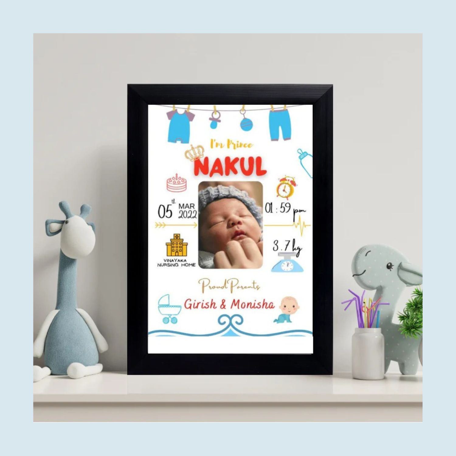 Your paragraph text (18).jpg Personalized 9×12 Inch Baby Birth Details Frame – Custom Newborn Keepsake Gift- Design 3 - Image 1
