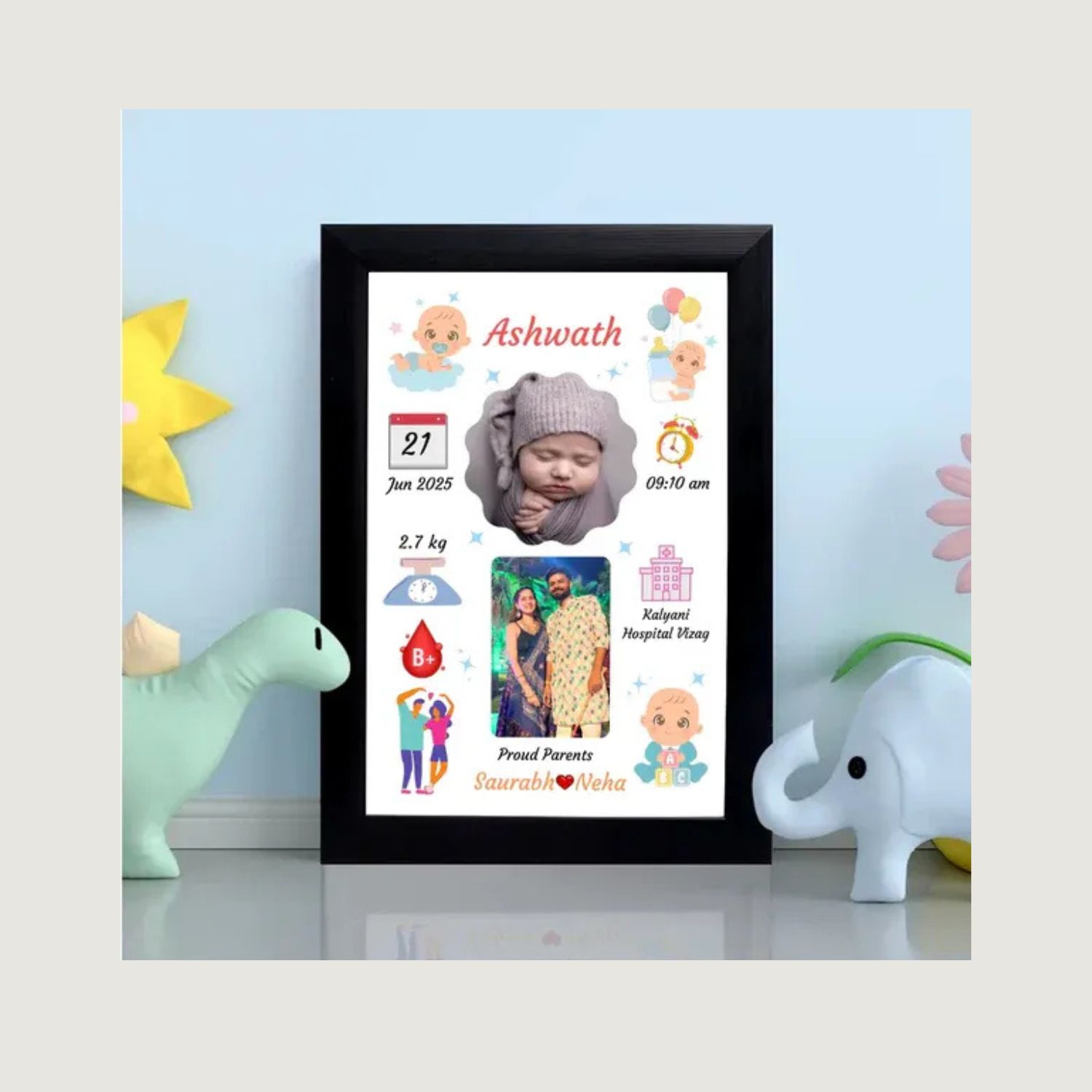 Your paragraph text (9).jpg Personalized 9×12 Inch Baby Birth Details Frame – Custom Newborn Keepsake Gift - Design 1 - Image 1