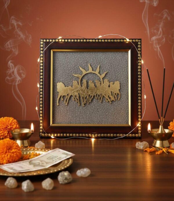 7 Horses Raw Pyrite Frame for Vastu & Prosperity - Image 3